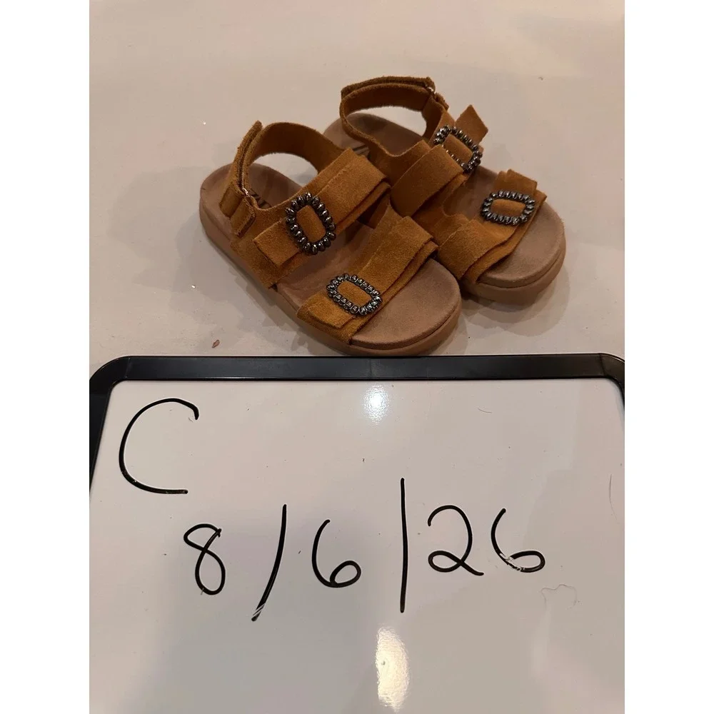 Zara Kids Tan Brown Suede Buckle Sandals Size 25 Girls Boys Casual Shoes